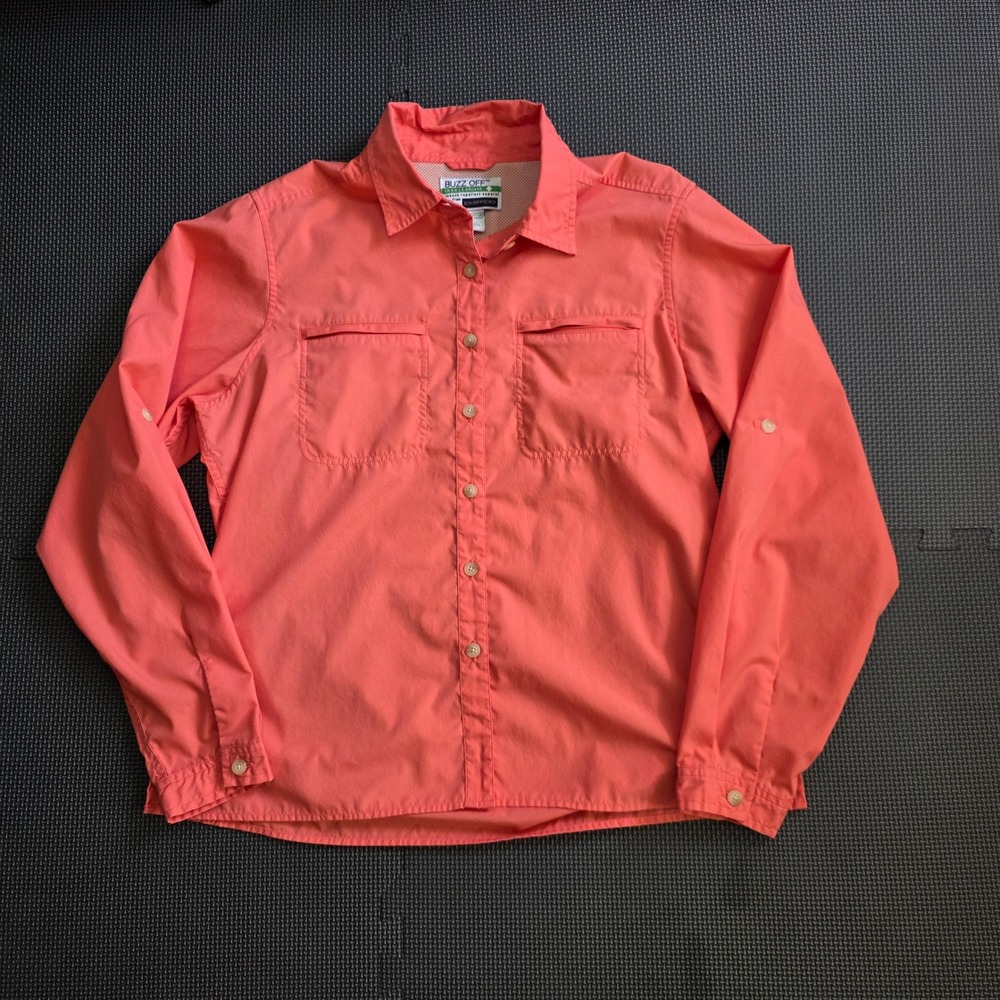 ExOfficio Buzz Off Insect Shield Shirt Womens Large Coral Long Sleeve Hiking Top